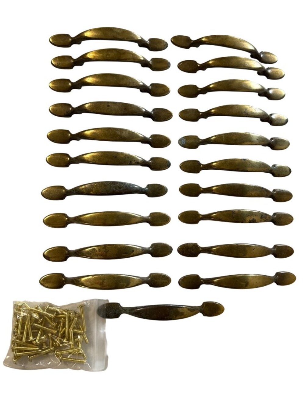 Set Of 21 Vintage National Lock Brass Drawer Pulls  FO-3867-001 New Screws 6"